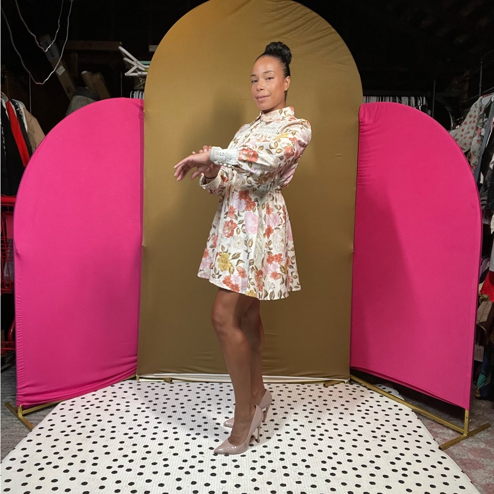L'ATISTE Floral Long Sleeve Dress - Pink and White - Picture 5 of 5